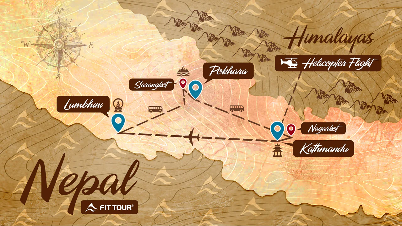 Bản đồ lịch trình tour du lịch Nepal Luxury cao cấp