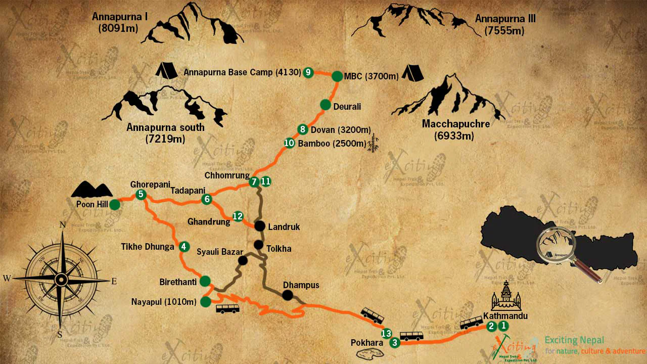 Bản đồ trekking Annapurna ở Nepal
