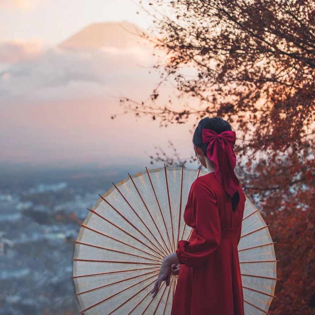 Du khách chụp hình với núi Phú Sĩ từ xa