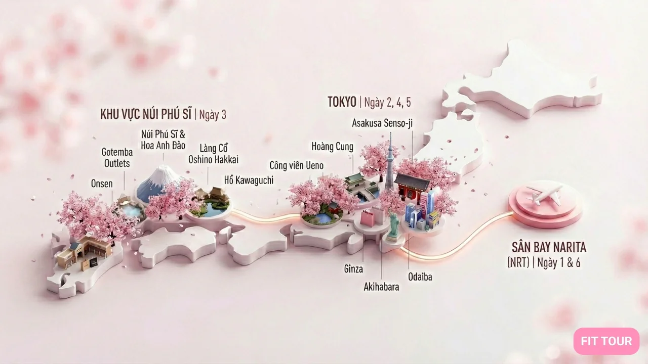 Bản đồ du lịch Nhật Bản ngắm hoa anh đào