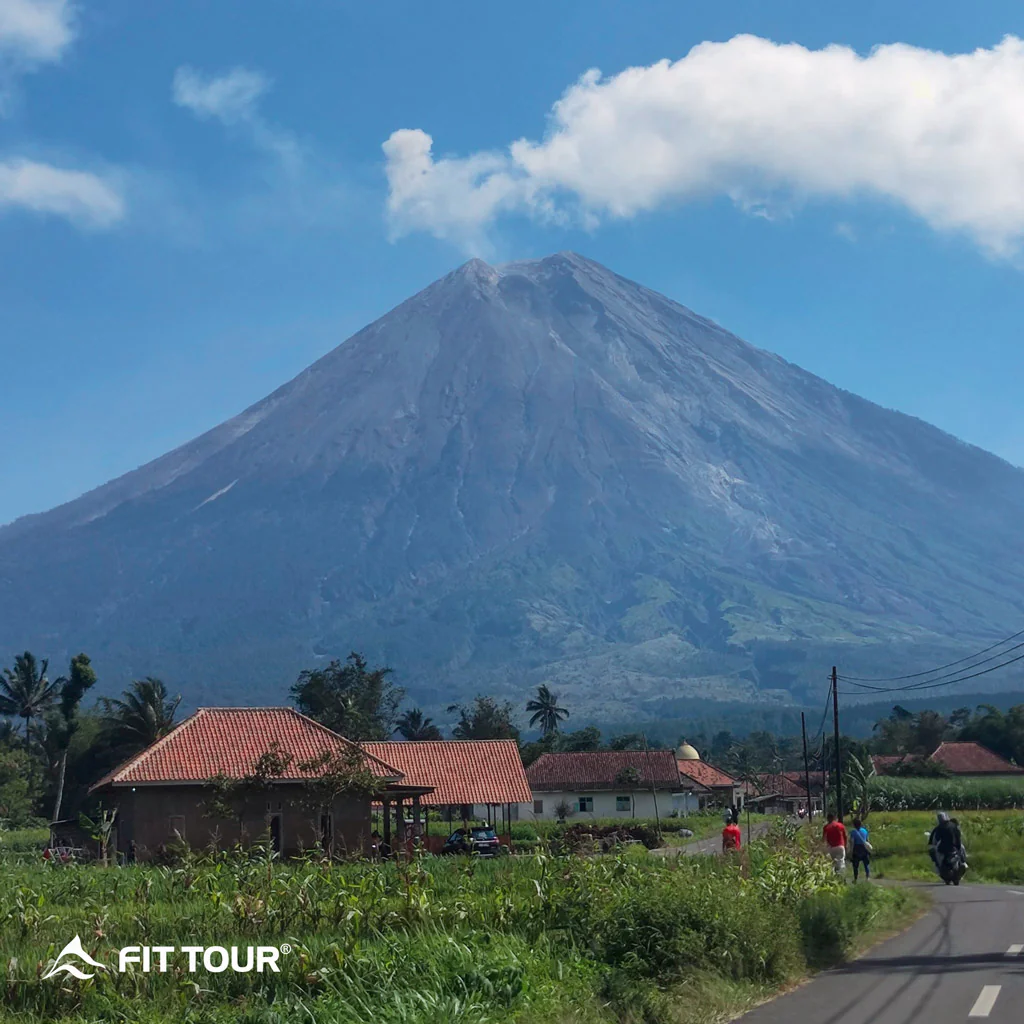 Nhóm du khách di chuyển trên đường đến núi lửa Semeru