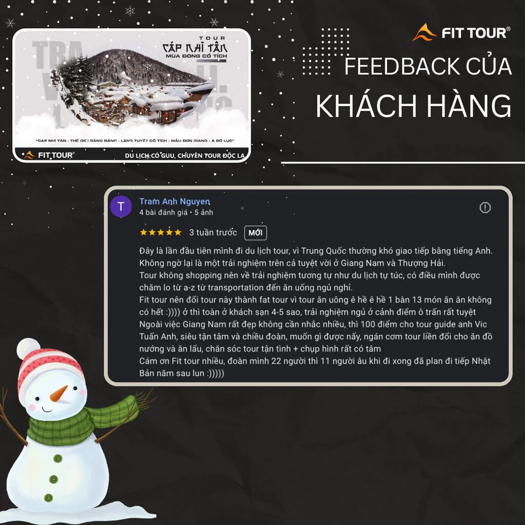 Feedback đánh giá của khách hàng Tram Anh Nguyen trong chuyến đi Cáp Nhĩ Tân cùng Fit Tour