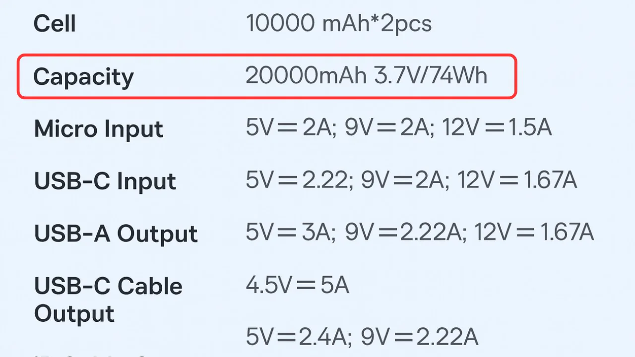 Thông số Battery Capacity