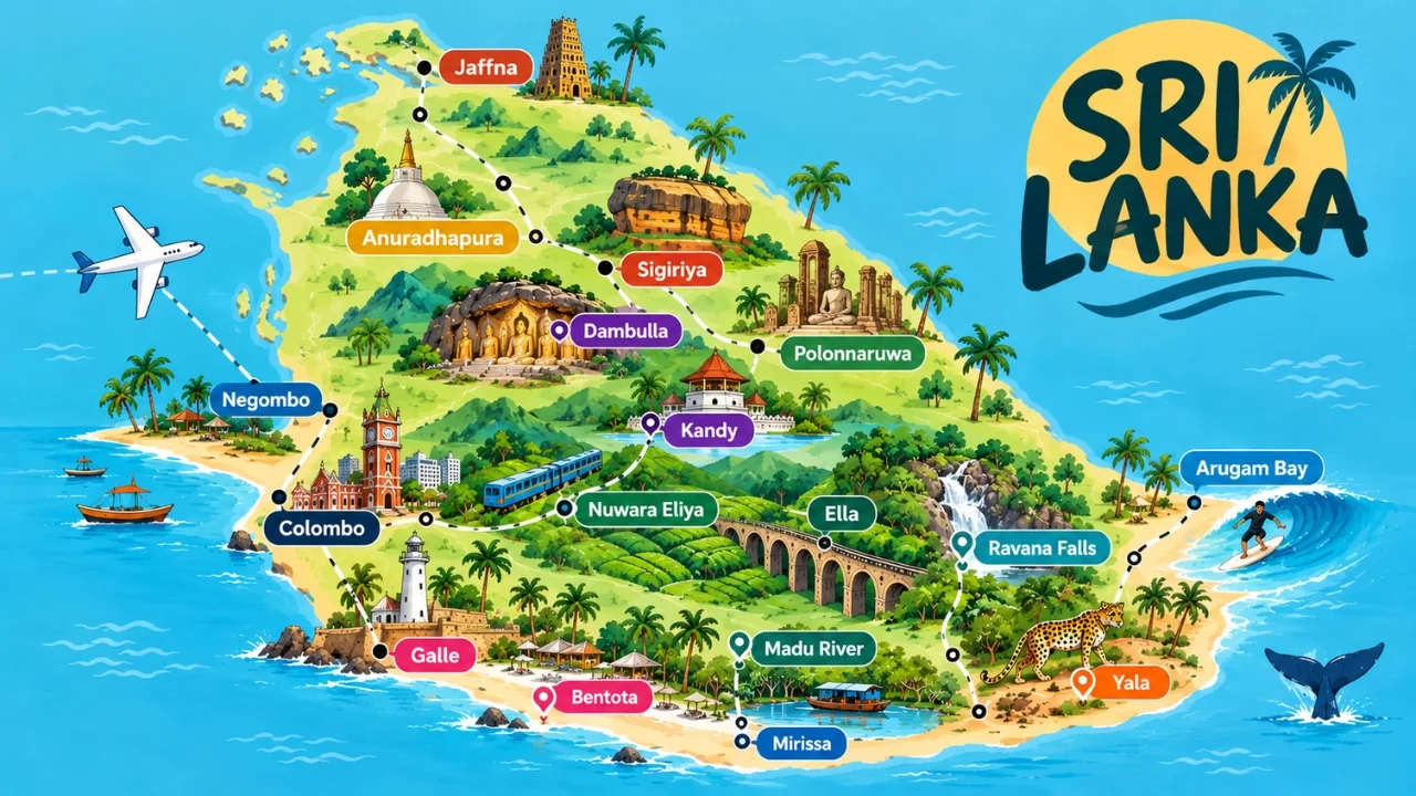 Bản đồ Những địa điểm du lịch Sri Lanka nổi tiếng
