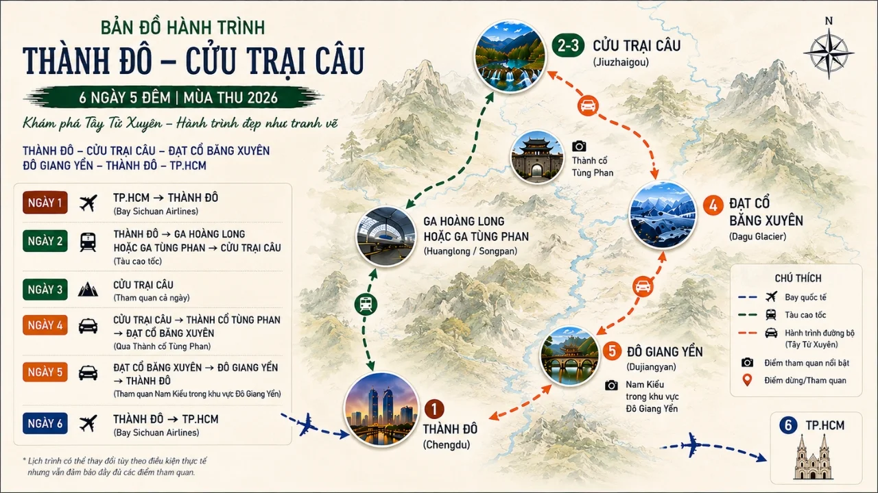 Bản đồ du lịch Thành Đô - Cửu Trại Câu