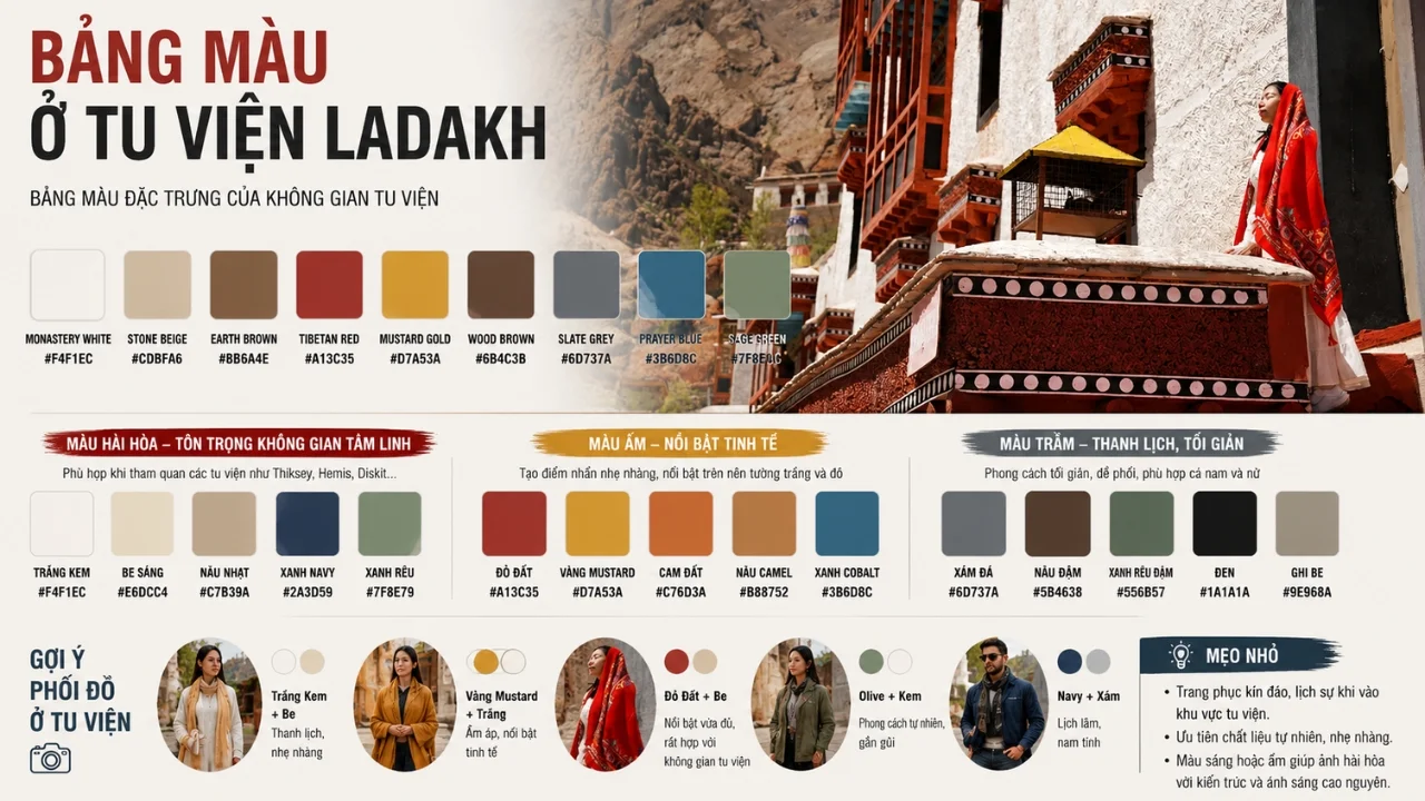 Bảng màu trang phục tham quan tu viện ở Ladakh