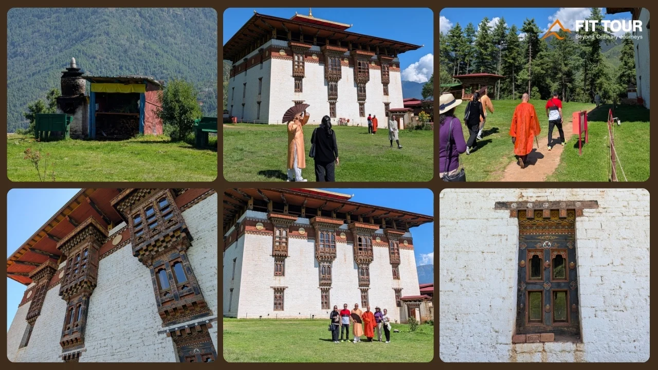 Các chi tiết kiến trúc gỗ và mặt tiền truyền thống tại Wangditse Lhakhang Bhutan