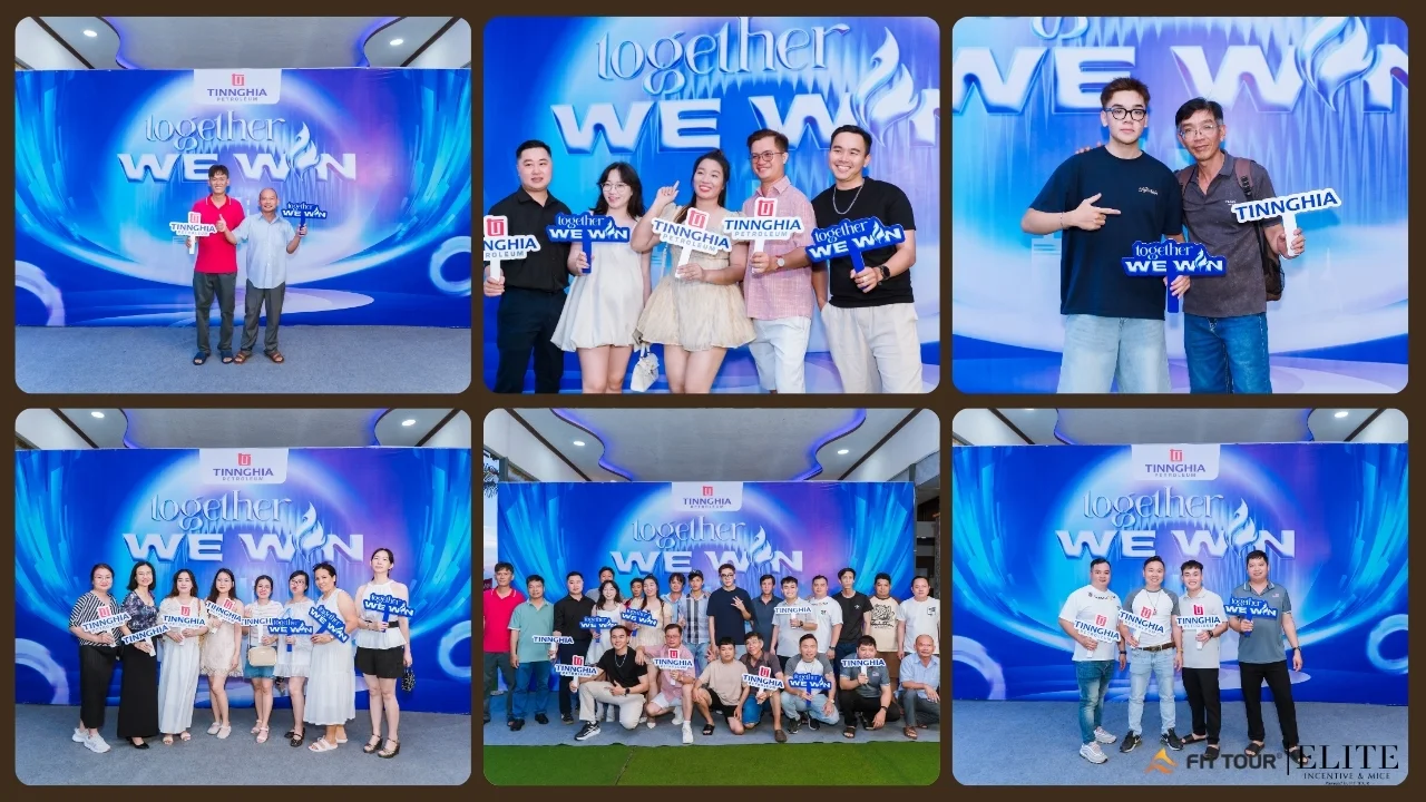 Thành viên rạng rỡ tại backdrop Gala Dinner
