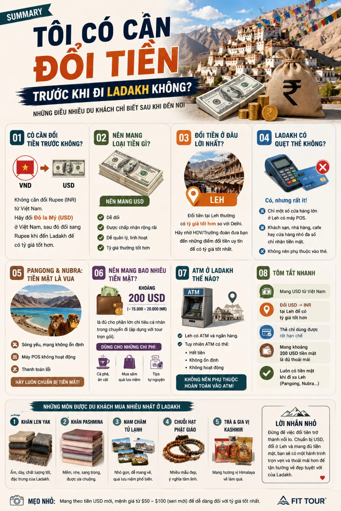Infographic kinh nghiệm đổi tiền và thanh toán khi du lịch Ladakh