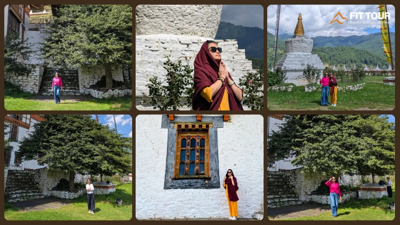 Khuôn viên thanh tịnh và hàng bảo tháp trắng bao quanh Kurjey Lhakhang Bumthang