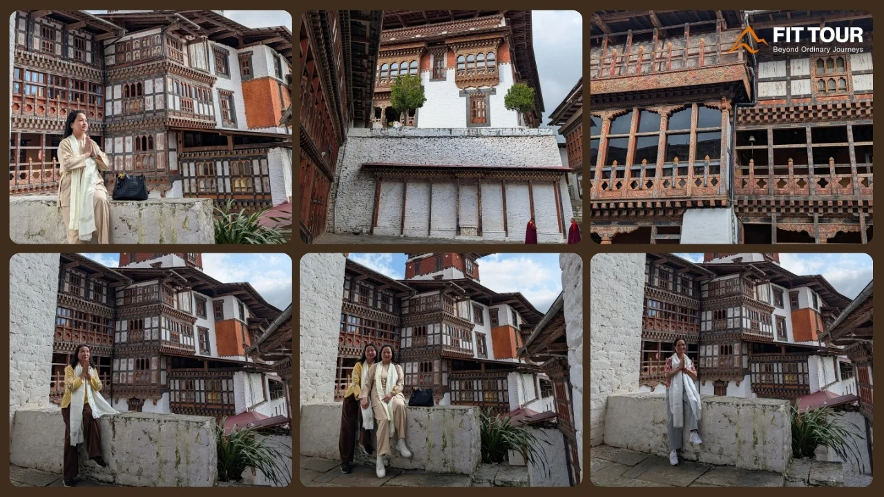 Kiến trúc điện thờ bên trong pháo đài Trongsa Dzong với hệ cột gỗ truyền thống