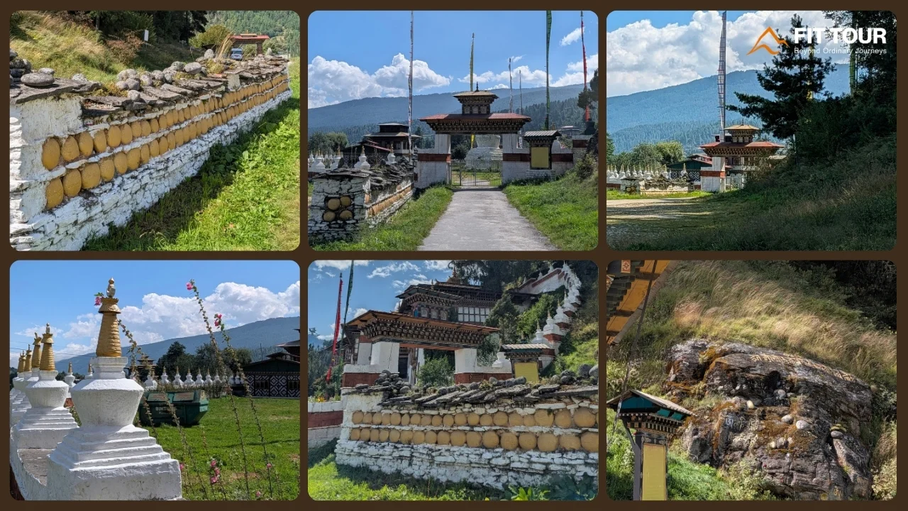Toàn cảnh quần thể tu viện Kurjey Lhakhang dưới chân núi thung lũng Chhoekhor Bumthang