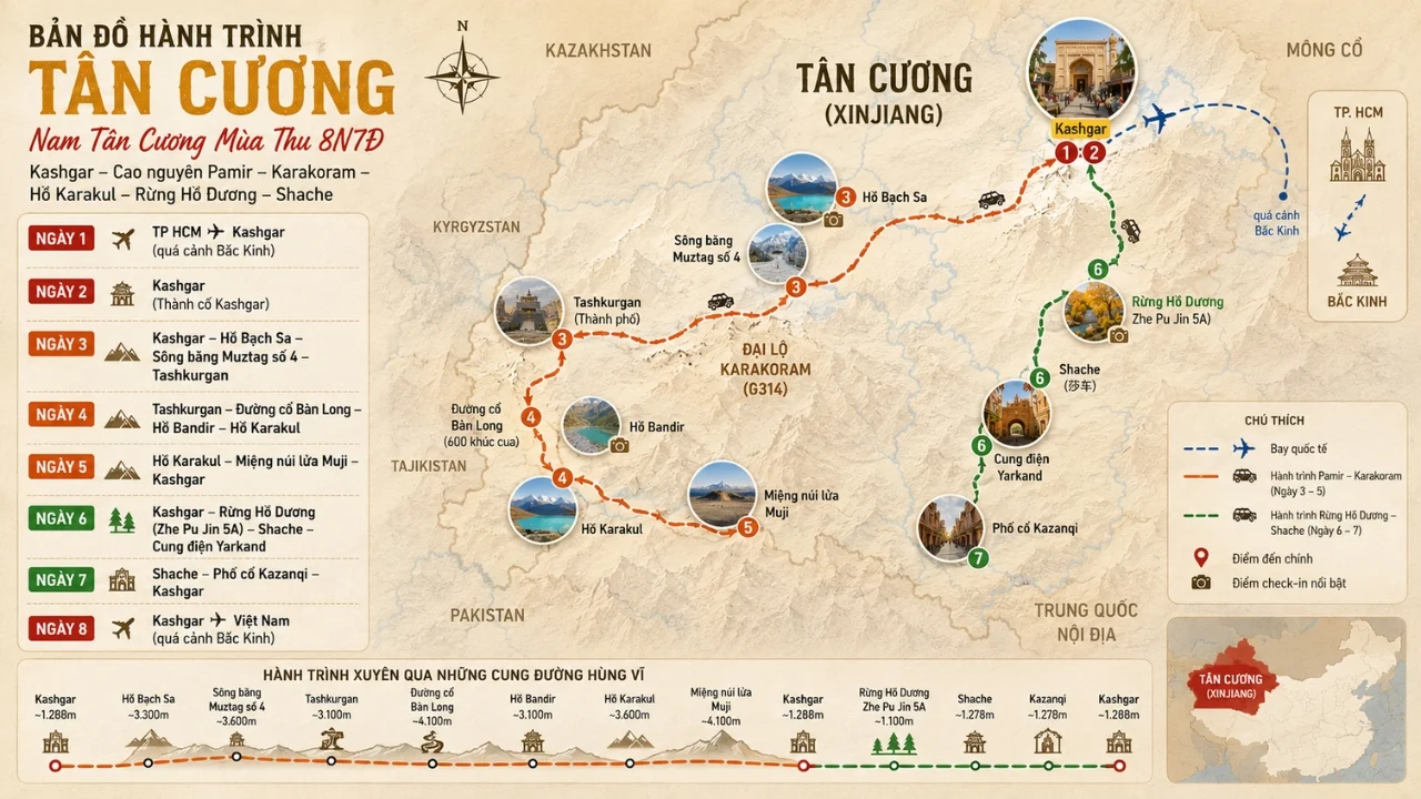 Bản đồ du lịch Tour Tân Cương Mùa Thu